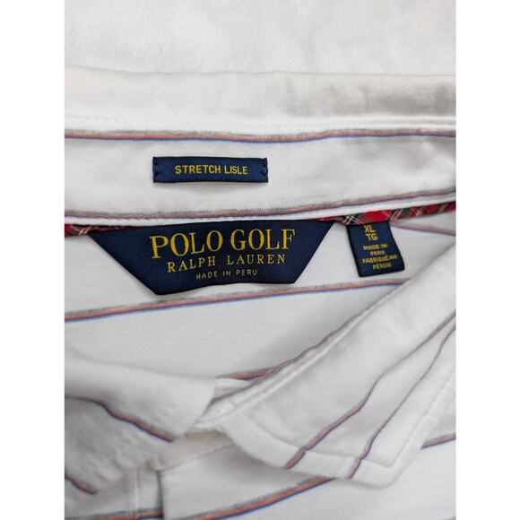 Polo Golf Ralph Lauren Stretch Lisle Mens Golf Polo Shirt XL White Gray Stripe - Picture 2 of 7